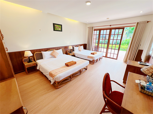Garden view room with two double beds